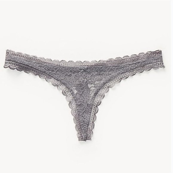 NWT Free People Dark Grey Lace Thong Panties Underwear Medium 8-10 - Picture 2 of 7